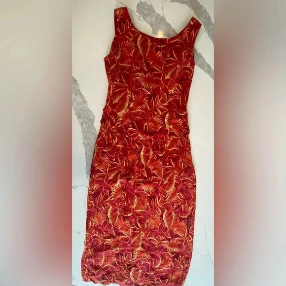 Miss Scarlet Tropical Hawaiian‎ Cruise-wear Sleeveless Slit Maxi Dress 10p EUC - Picture 8 of 12